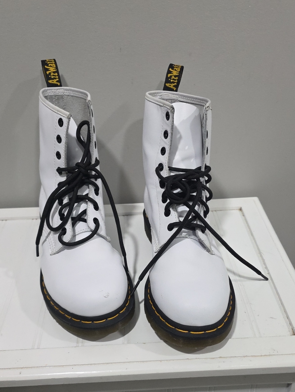 Dr. Martens White Lace-Up Boots with Black Laces